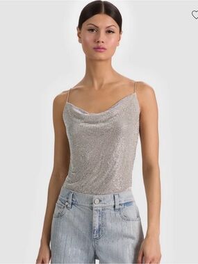 Alice + Olivia Harmon Chainmail Silver Slip Tank size xs